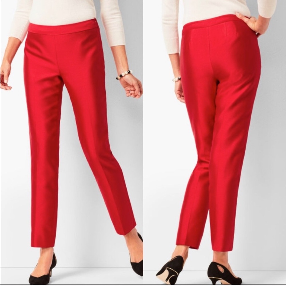 TALBOTS Red Ankle Jacquard High Rise Silk Pants 12